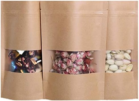 Торбички от крафт хартия Kingrol 150 с Размер на 4,7 x 7,8 инча със Затварящ се цип и Прозрачен Прозорец, Стоящ Опаковки