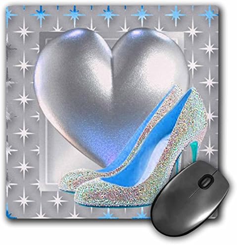 Подложка за мишка 3dRose LLC с размери 8 x 8 x 0,25 инча, Сребристо-синьо Сърце и туфелька с побрякушками (mp_108156_1)