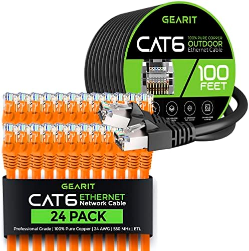 GearIT 24 pack 1-крак Cat6 Кабел Ethernet и 100 фута Cat6 Кабел