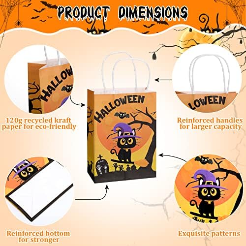 24 опаковка крафт-опаковки за подаръци за Хелоуин, подаръчни пакети за сладкиши на тема Хелоуин, хартиени торби с дръжки за партита за Хелоуин, сувенири