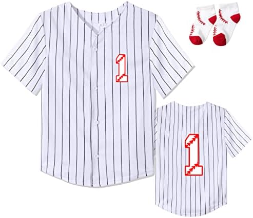 Бейзболна риза на 1-ви Рожден ден на малките момчета, Облекла за Служители на възраст Една година, Подарък За Парти, Къса