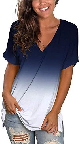 Дамски Летни Блузи С модерен принтом, Ежедневни Свободна тениска с градиентным V-образно деколте и къс ръкав, Потници, Блузи,