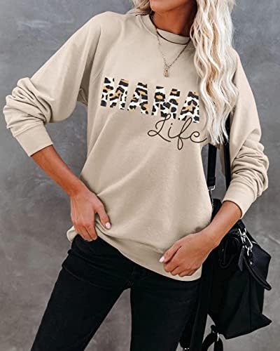 Hoody Мама Life Дамски Тениски С Леопардовым Принтом Mom Mode Лек Пуловер Блуза, Подарък За Майка Си Тениска С Дълъг Ръкав