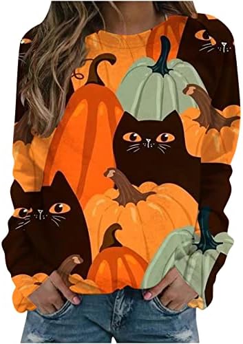 Жена Есенно-Зимния Пуловер Топ 2023 с Дълъг Ръкав и Кръгло Деколте, Графична Блуза Свободно Намаляване на Хелоуин, Риза за