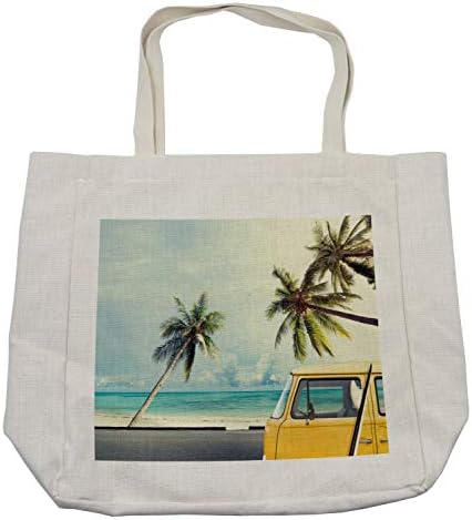 Лятна чанта за пазаруване Ambesonne, Екзотична Картина почивка с Винтажным ван и дъска за сърф на Тропически бряг с Палмови
