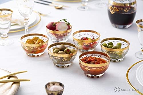 Десертни купички / Чашки от прозрачно стъкло с богат златен дизайн -Комплект от 6 размери: 4 D x 3H