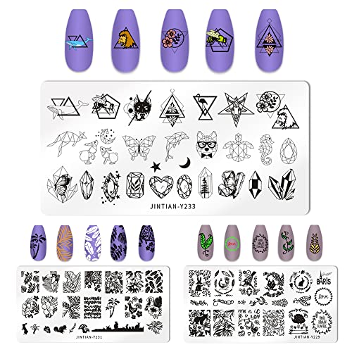 3шт Набор от Пластини за Пробиване на ноктите с участието на Листа, Пеперуди Шаблон За Пробиване на Ноктите с Прозрачен Печат и Стъргалка за Дизайн на ноктите