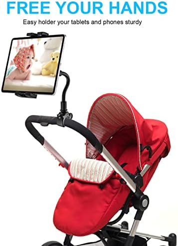 Притежател на iPad с гъши врата за детски колички, Регулируема стойка за телефон и таблет, за Монтиране на един стълб за детска количка, Кошница за пазаруване, Каране ?