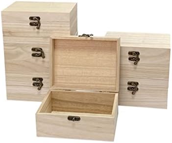6 Опаковки Недовършена Дървена кутия Правоъгълна Занаяти Дървена кутия за рисуване DIY Project (Външен размер: 5 x 6,7 x