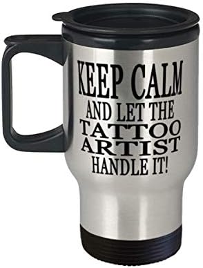 Пътна чаша с изолация за татуировщика на 14 унции от неръждаема стомана + покритие - успокой се и нека татуировщику се справят