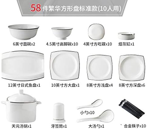 WPYYI Nordic White Black Line Комплект керамични съдове за Битови Кухненски принадлежности Ресторанная прибори Супени лъжици от костен Порцелан (Размер: 108 бр. в опаковка)