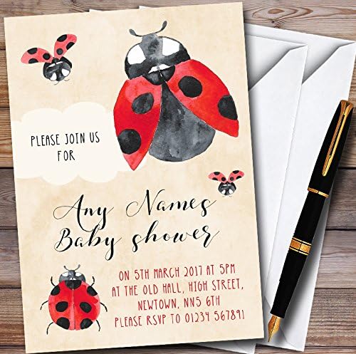 Акварелни ladybugs Персонални покани за участие в детски душ