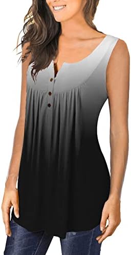 UQRZAU/ Дамски Тениски, Ежедневни Модни Пуловери Размер Плюс Без Ръкави с копчета с V-Образно деколте и Принтом, Летни