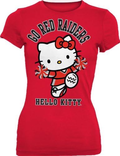 Тениска NCAA Texas Tech Red Похитителите на Hello Kitty Pom Pom Junior Crew