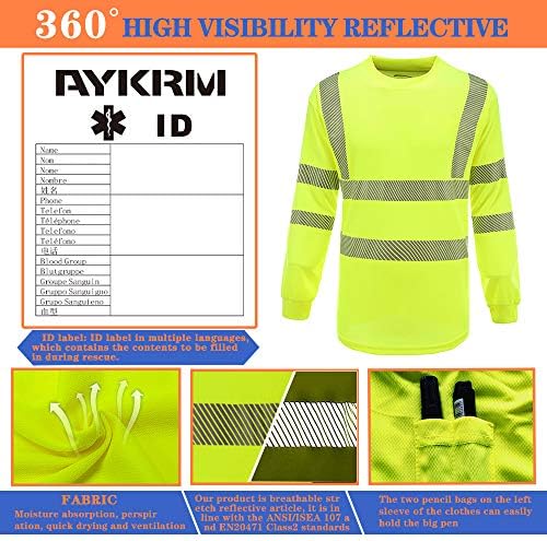 Ризи за строителни работи AYKRM Safety High Visibility С Дълъг Ръкав, Работно Облекло Клас 3 | Hi Vis Shirt