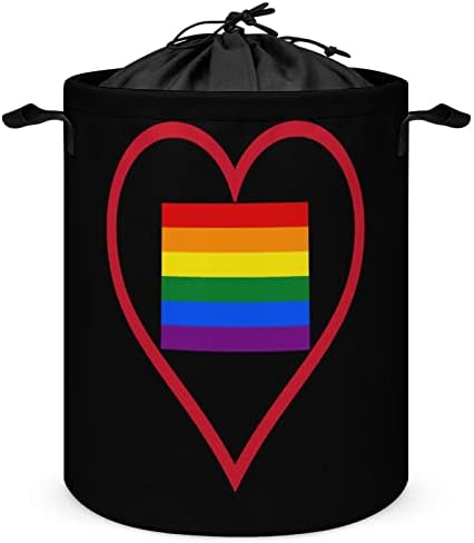 Обичам Дъгата Флаг Гей ЛГБТ Pride Кръгла Чанта За Дрехи Водоустойчив Кошница За Съхранение с Завязками и Дръжка