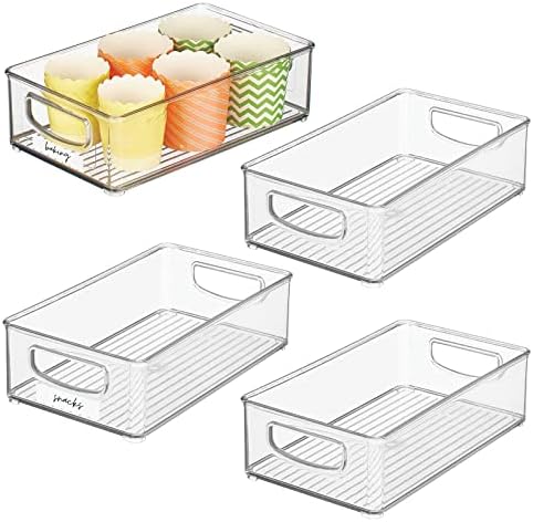 Разход на набор от пластмасови кухненски чекмеджета mDesign с дръжки и надписанными курсив етикети за храни за организиране килер, кухня, рафтове или на тезгяха включ?