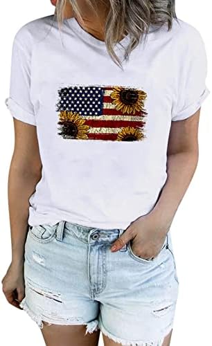 Патриотични Ризи за Жени с Флага на САЩ, Летни Тениски с Къс Ръкав и кръгло деколте, Райе със Звездите, Свободното Намаляване, Удобна Празнична Блуза, Топ