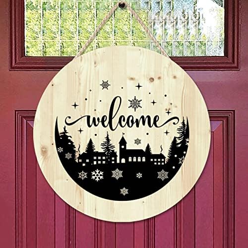 18 x 18 Добре Дошли Цитат на Врата Знак за Входната Врата Декор на Фермерска Къща Коледна Декоративна Кръгла Дървена