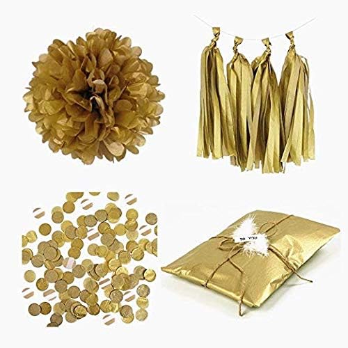 UNIQOOO 40 Листа Подарък амбалажна хартия премиум-клас с метален злато на Едро - Идеалната златна кърпа за подарък пакети,