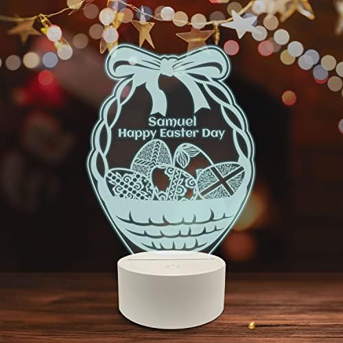 Ambesonne Happy Easter Адаптивни 3D Led Настолна Лампа, Празнична Кошница за яйца с Панделка, Акрилна Стъклена Чиния