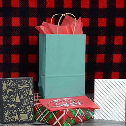 Зелени подарък пакети - 6x3x9 инча, 100 опаковки, Малки торбички от крафт-хартия с дръжки, Залагания, търговия на едро,