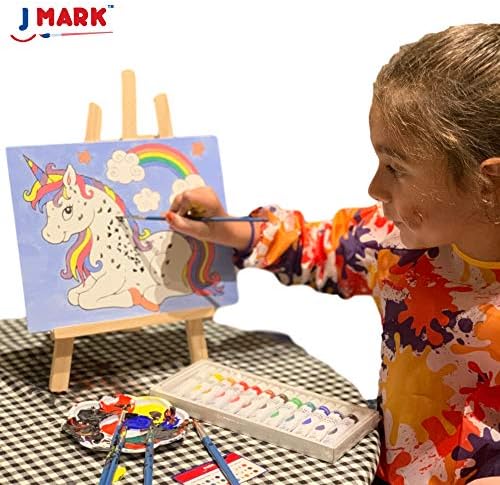 J MARK Детски Paint Set - Комплект акрилни бои на all inclusive за деца - Безопасни Миещи се Бои, Чанта за съхранение, Дървен