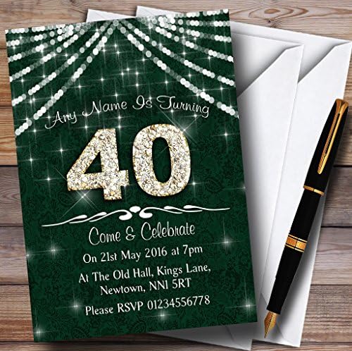 Персонални Покани на парти по случай рождения Ден на 40Th Green & White Bling Sparkle