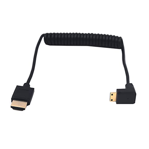 Спирален кабел Kework 4ft HDMI 4K, ъгъл на наклона и 90 градуса, Спирален кабел-адаптер Mini HDMI мъж към мъж HDMI, високоскоростен