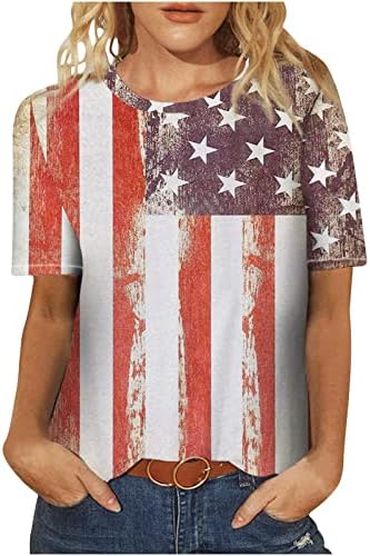 QCEMENI Женска Тениска с Американския Флаг на САЩ, Денят на Независимостта, Туника С Къс ръкав и Кръгло Деколте,