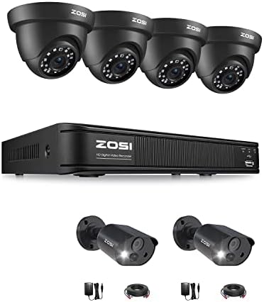 Външна Система за домашно сигурност ZOSI 8CH H. 265 +, Куполна Камера 4x720 P и Аудиокамера 2x1080 P, Нощно виждане, Отдалечен