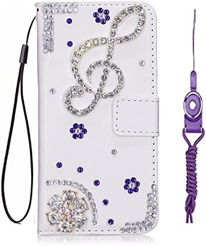 Луксозен калъф за телефон с блестящи диаманти, стъклен защитно фолио за екрана и каишка за носене-книжка с панти капак