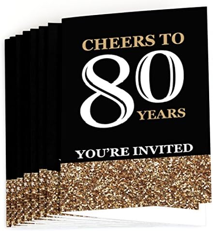 Голяма точка щастие За възрастни на 80-ти рожден ден - Златни Покани за попълване на парти по случай рождения ден (общо 8)