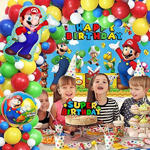 OGHOBLYE Марио Рожден Ден Украси Доставка на Балони Фон Е идеален за Деца, Момчета, Момичета, За Рожден Ден