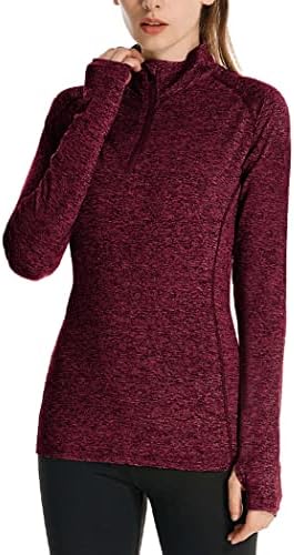 COOrun Женски Пуловер с цип с една четвърт и Дълъг Ръкав, Спортни Тренировочная Риза С Дупка За палеца, Половината