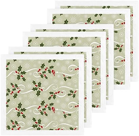 Комплект кърпички за миене на съдове ALAZA Коледа Холи Бери - Опаковка от 6 Памучни Кърпички за лице, е добре Абсорбиращи и