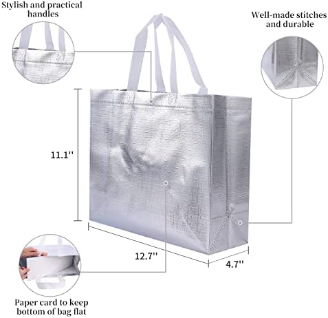 YHJZ 12 бр. за Многократна употреба Подарък Пакети, Гланц Блестящ Множество Продуктова чанта с дръжка, тъкани Торби за пазаруване, Чанта-тоут за подаръци, Шаферките, Ро