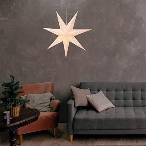 Luxshiny Nordic Декор на Хартиен Звезден Фенер С Абажуром: Бяла 7-Остроконечная Звезда Коледна Звезда Украшение