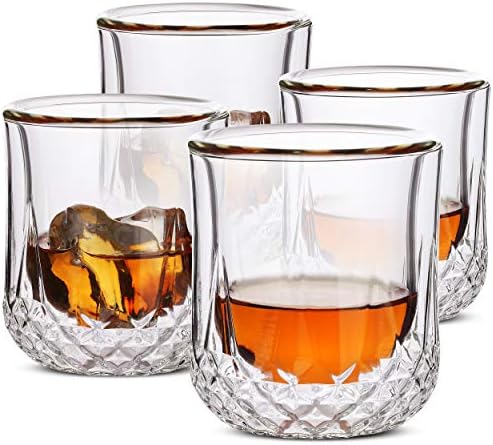 BTaT - Чаши за уиски с двойни стени, Чаши бърбън, Комплект от 4 чаши за коктейли, Чаши за уиски, Старомоден Стъкло, Чаша за камъни,