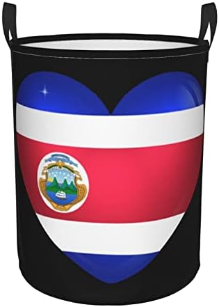 Кошница за Дрехи с Флага на Коста Рика във формата На Сърце Кръгла Кошница За Дрехи, Сгъваема Кошница За Спални Кошница За Баня