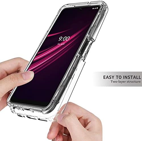 Калъф YRH за T-Mobile REVVL V Plus 5G с диагонал 6,82 инча 2021, с предпазно фолио от стъкло 9H, прозрачен устойчив на