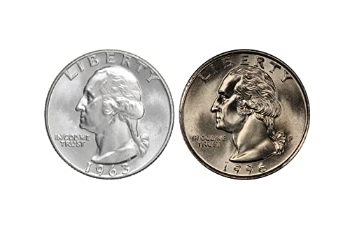 1963 D & 1996 P Washington Quarter 25C Отличен Комплект от 2 монети от 90% от Сребърен Детайл Рядко БУ Брилянтен Албум на Банката Скъпоценни Камъни, Без да се прибягва