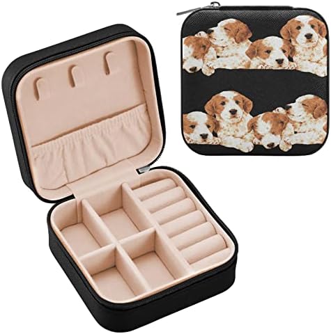 Emelivor сладък куче, кученцето пътуване бижута PU калъф кожен преносим пътуване бижута кутия за бижута организатор малък ковчег