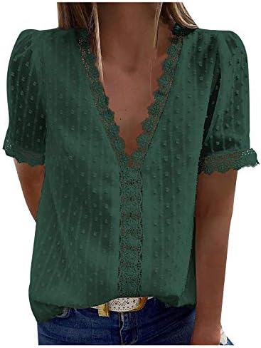Модерни Елегантни Ризи за Жени, Сексуална Блузи с V-образно деколте и Флорални Дантели, плетени калъф за плетене на една Кука, Ежедневни Ризи с Къс Ръкав, Блузи