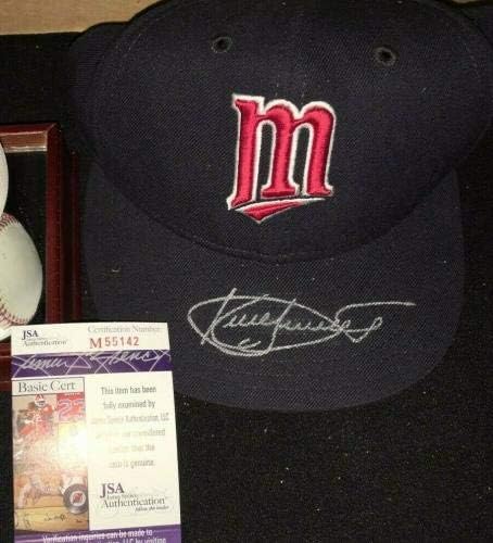 Бейзболна Шапка Kirby Puckett с надпис 34 Minnesota Twins, калъф с потребителски логото на JSA LOA - Шапки MLB С автограф