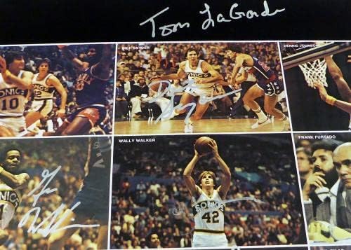 Снимка на Плаката Шампиони на НБА 1978-79 г. Сиатъл суперсоникс се, Размер 17х22 см с Автограф и общ брой Подписи 9, включително
