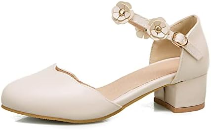 Големи Деца Момичета Мери Джейн Рокля Обувки-Лодки На Ниски Токчета С Цветя Модел За Бала на Гимназията Бели Обувки