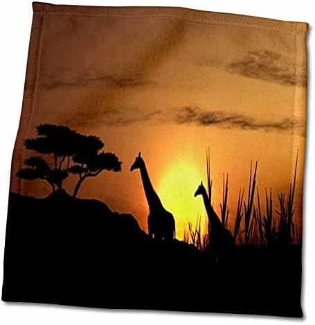 3 . Двойка жирафи в Африка Sunset.jpg хавлиена Кърпа, 15 x 22, Бяло