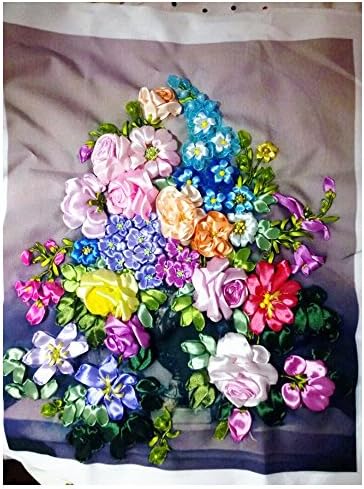 Комплект за бродерия панделки, Европейски цветя във Ваза, декорация за стени Направи си сам, 3D Модел, Плат за