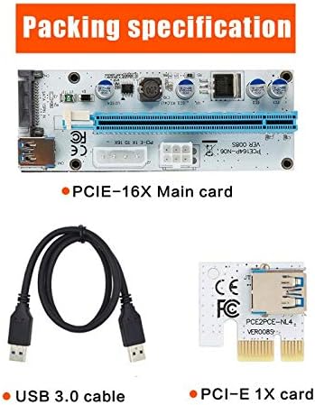 Съединители TISHRIC Странично Card VER008S 3 в 1 Molex 4Pin, SATA 6PIN PCIE PCI-E Адаптер PCI Express от 1X до 16X USB3.0 Удължител за майнинга Миньор - (CN, цвят: 02)